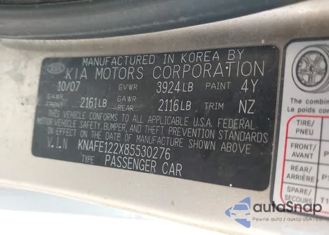 2008 Kia Spectra Ex from USA, damaged, VIN KNAFE122X85530276
